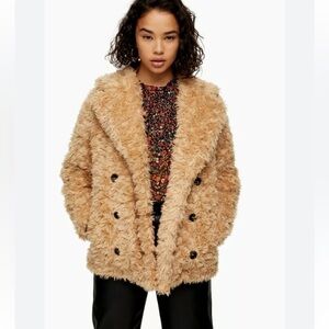 NWT Topshop camel textured teddy  coat 6